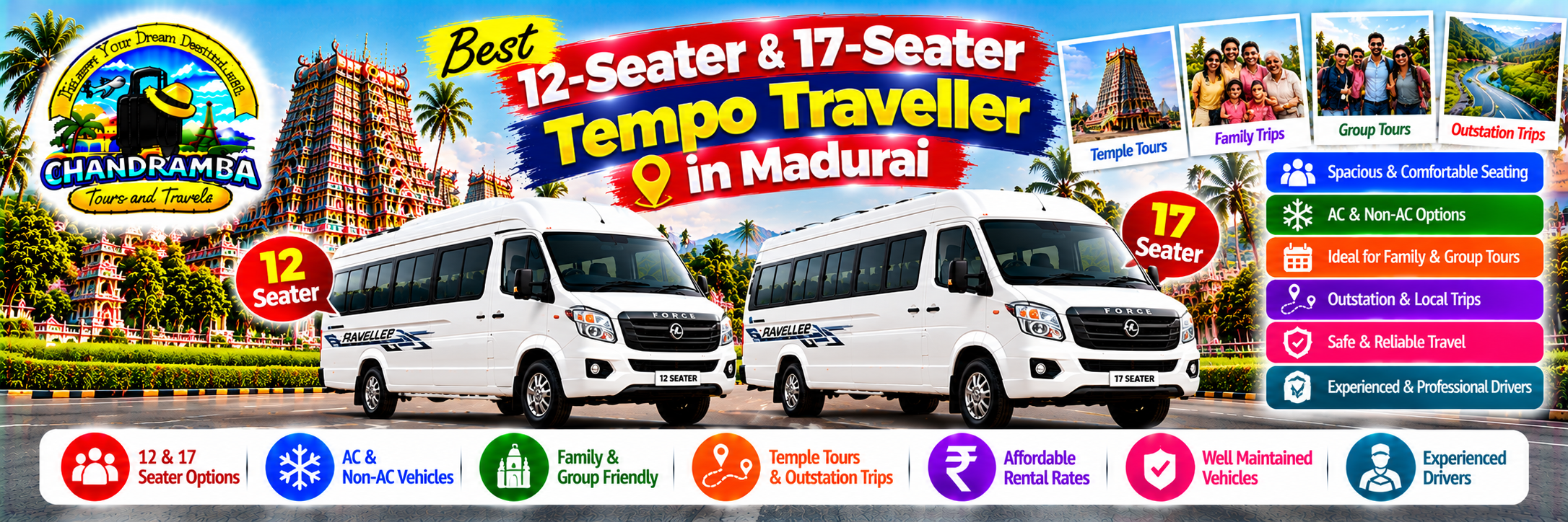 Best 12-Seater and 17-Seater Tempo Traveller in Madurai