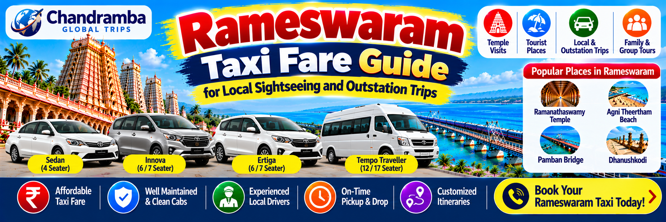 Rameswaram Taxi Fare Guide for Local Sightseeing and Outstation Trips
