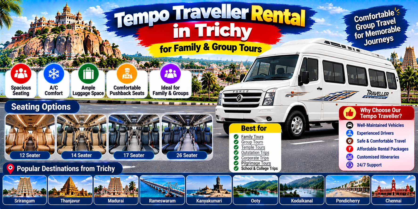 Tempo Traveller Rental in Trichy for Family & Group Tours