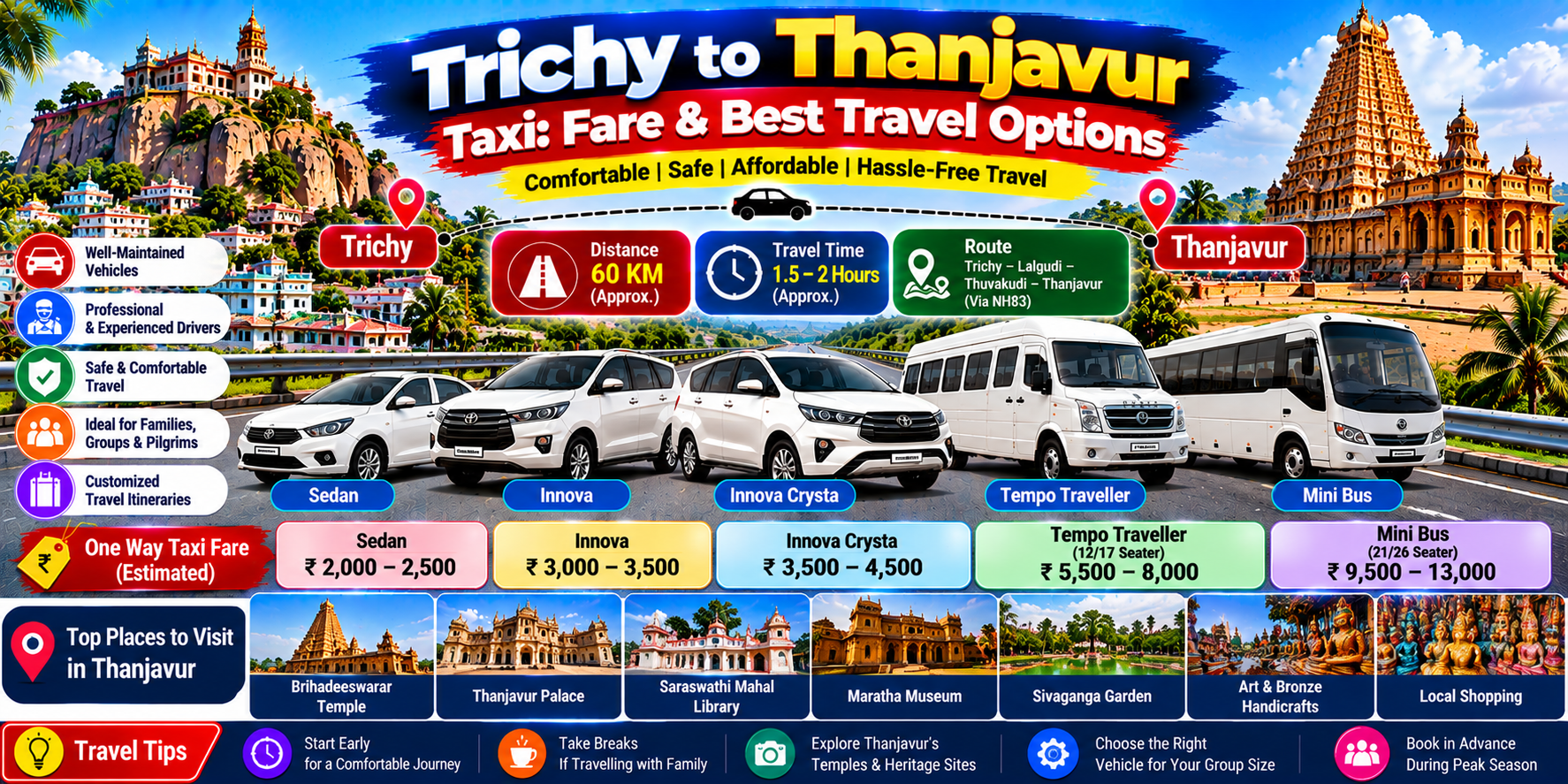Trichy to Thanjavur Taxi: Fare & Best Travel Options