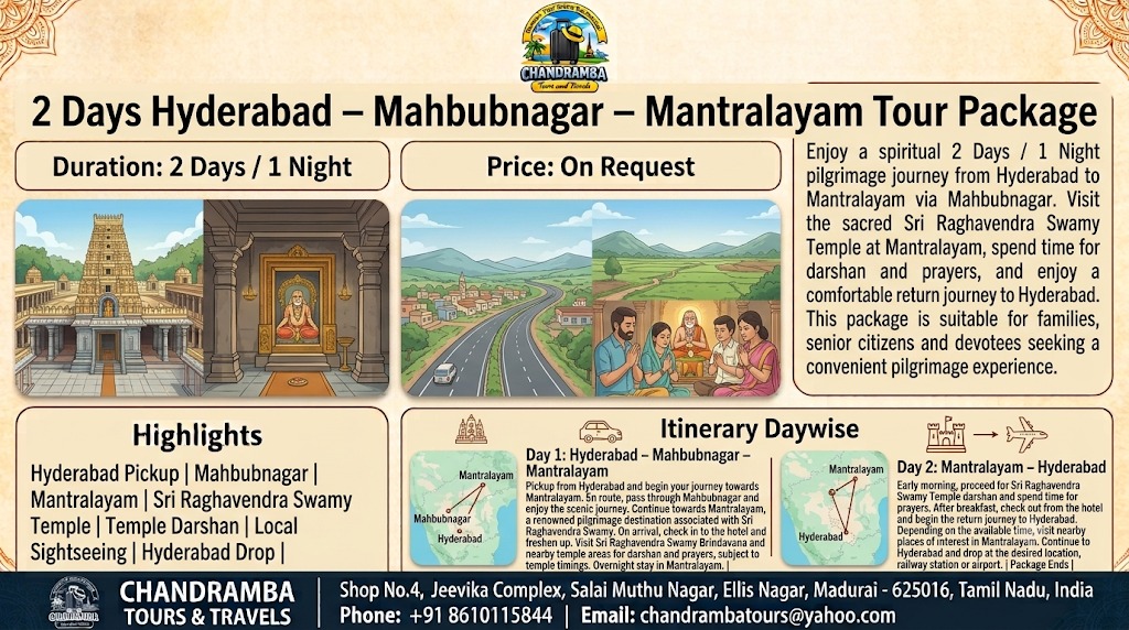 2 Days Hyderabad – Mahbubnagar – Mantralayam Tour Package