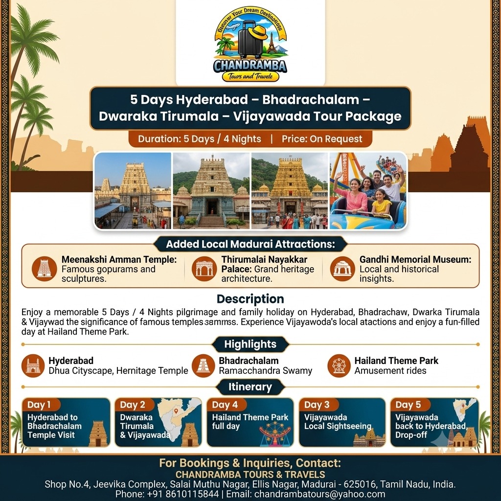 5 Days Hyderabad – Bhadrachalam – Dwaraka Tirumala – Vijayawada Tour Package