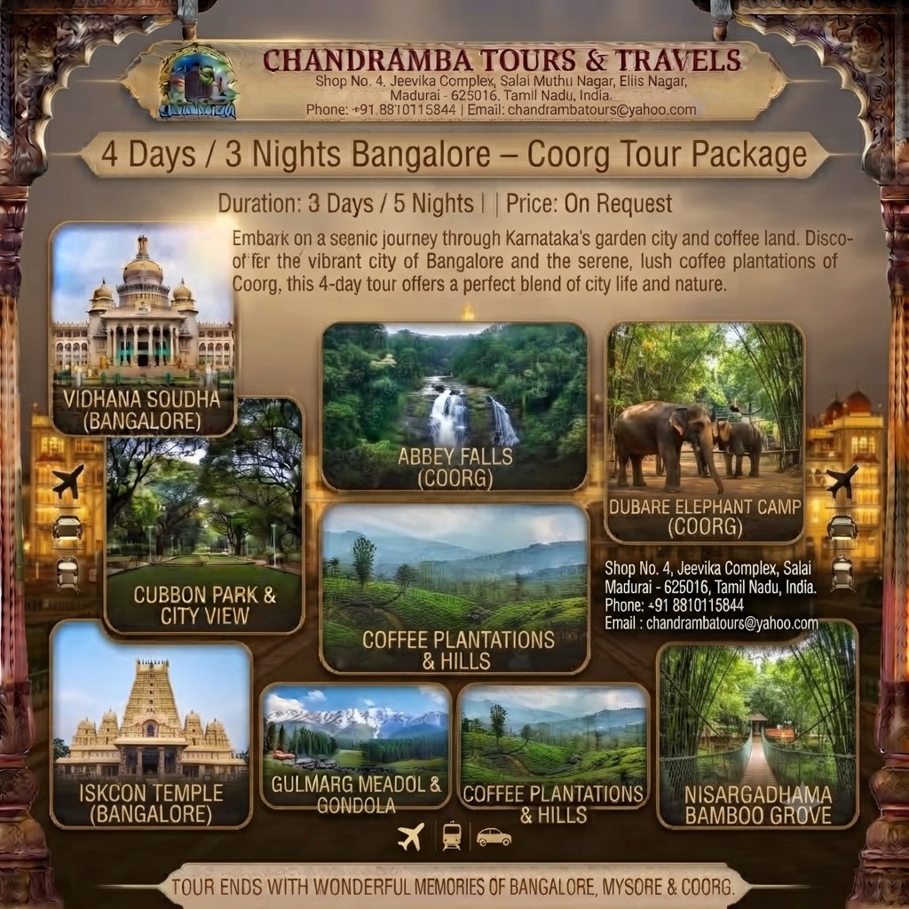 4 Days / 3 Nights Bangalore – Coorg Tour Package