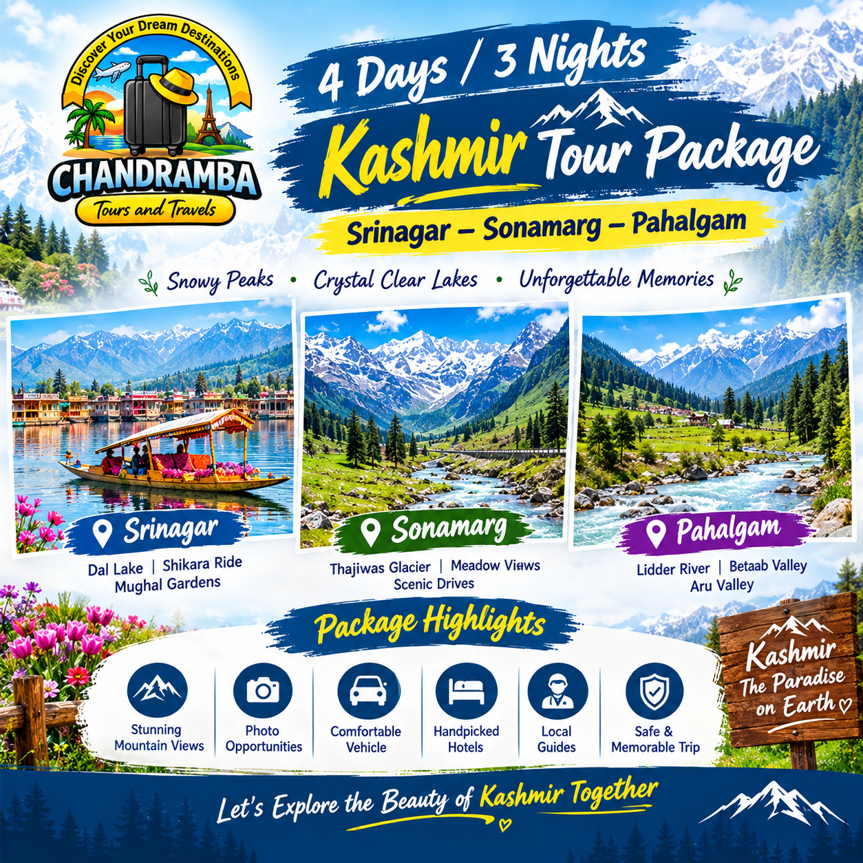 4 Days / 3 Nights Srinagar – Sonamarg – Pahalgam Kashmir Tour Package