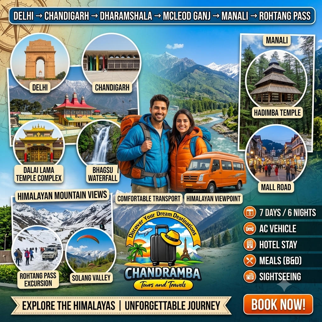 9 Days Delhi – Chandigarh – Dharamshala – Manali Tour Package