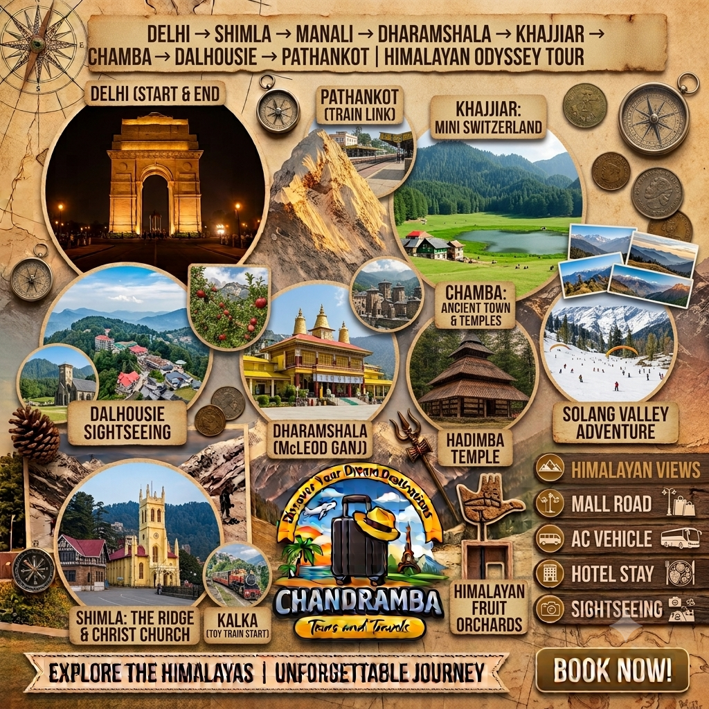 10 Days Delhi – Dalhousie – Chamba – Dharamshala – Manali – Shimla Tour Package