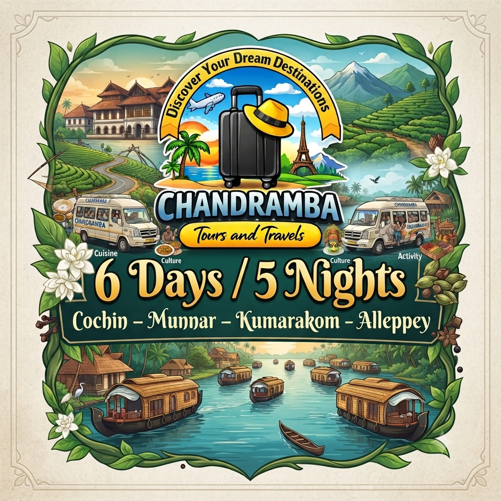 6 Days Cochin-Munnar-Thekkady-Alleppey Tour Package