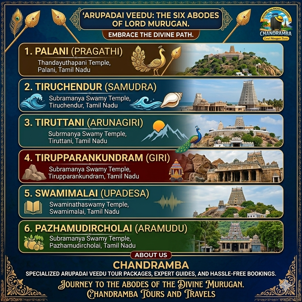 Arupadai Murugan Tour Package from Trichy – 3 Nights / 4 Days