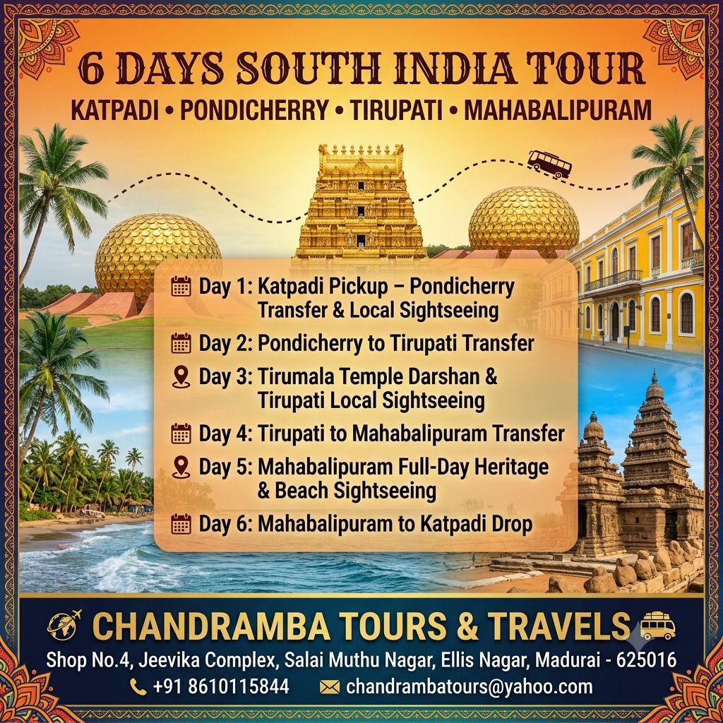 Katpadi, Pondicherry, Tirupati & Mahabalipuram 6 Days Tour Package