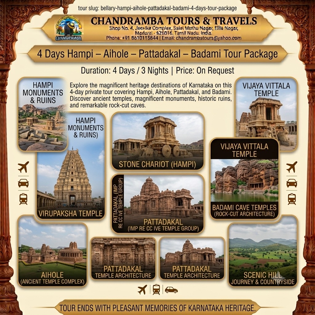 4 Days Hampi – Aihole – Pattadakal – Badami Tour Package